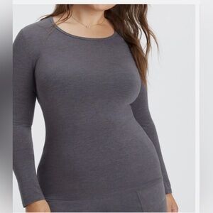 New Fabletics Womens RESTORE KNIT Long Sleeve Tee Shirt Gray Sz Sx 4X Loungewear